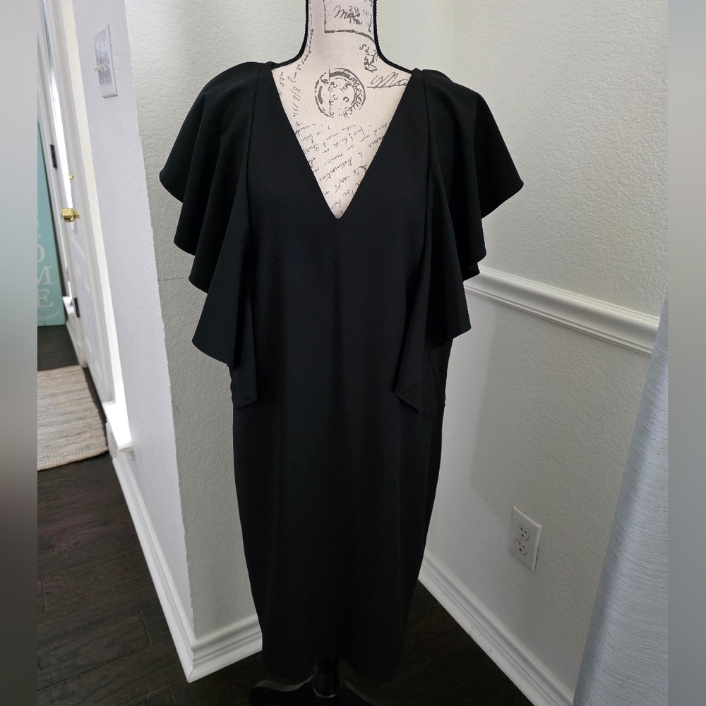 Gabrielle Union NY&Co Black Midi Dress with Flutter Sleeves
